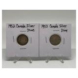 1952, 1953 CANADIAN SILVER DIMES