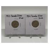 1953, 1954 CANADIAN SILVER DIMES