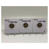 1925-D, 1925, 1925-S MERCURY DIMES