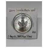 2014 MAPLE LEAF 1 TROY OZ .9999 FINE SILVER