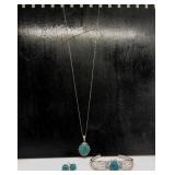 STERLING SILVER CHAIN TURQUOISE PENDANT, EARRINGS