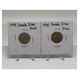 1940, 1945 CANADIAN SILVER DIMES