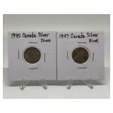 1945, 1947 CANADIAN SILVER DIMES