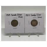 1949, 1954 CANADIAN SILVER DIMES
