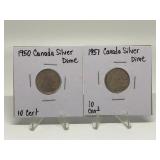 1950, 1951 CANADIAN SILVER DIMES