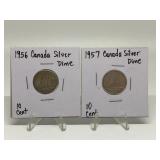 1956, 1957 CANADIAN SILVER DIMES