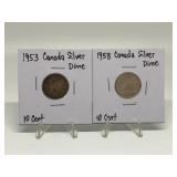 1953, 1958 CANADIAN SILVER DIMES