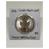 2016 MAPLE LEAF 1 TROY OZ .9999 FINE SILVER