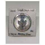 2015 MAPLE LEAF 1 TROY OZ .9999 FINE SILVER
