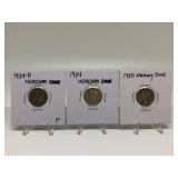 1935, 1934, 1934-D MERCURY DIMES