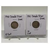 1940, 1941 CANADIAN SILVER DIMES
