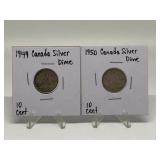 1949, 1950 CANADIAN SILVER DIMES