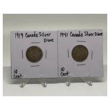 1919, 1941 CANADIAN SILVER DIMES
