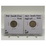 1947, 1945ÂCANADIAN SILVER DIMES