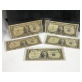 1957 $1 SILVER CERTIFICATES (LOT OF 5)