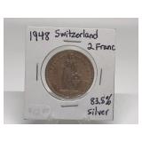 1948 Switzerland 2 Francs 83.5% Silver