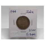 1944 India Silver 1/2 Rupee