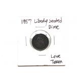 1857 Liberty Seated Dime Love Token