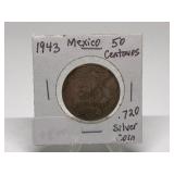 1943 Mexico 50 Centavos .720 Silver