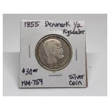 1855 Denmark 1/2 Rigsdaler KM-759