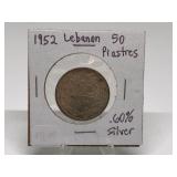 1952 Lebanon 50 Piastres 60% Silver