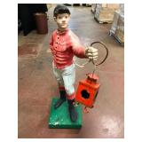 Concrete Lawn Jockey with Lantern - Needs Repair