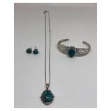 Sterling Silver CHAIN Turquoise pendant and earrin