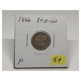 1866 Three Cent Nickel Graded Fine Condition by Co