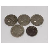 1964x3 Jefferson Nickels, 1965 Roosevelt Dime & a