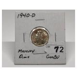 1940-D Mercury Dimes MS-65 Gem 90% by Consignor