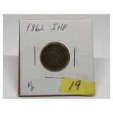 1862 Indian Head Penny Graded Very Good Condition