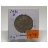 1936-D Walking Liberty Half Graded AU+