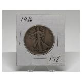 1936 Walking Liberty Half Graded VF