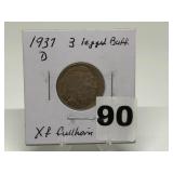1937-D Buffalo Nickel 3 Legs, Full Horn Graded XF