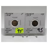 1918, 1919 Canadian Silver Nickels