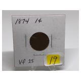1874 Indian Head Penny Graded VF25