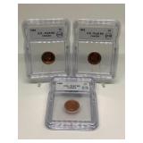 (2) Canadian Pennies ICG PL65 RD & (1) 1964 Canadi
