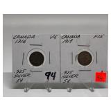 1916, 1917 Canadian Silver Nickels