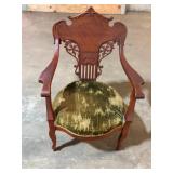Art Nouveau Mahogany Armchair Green Velvet