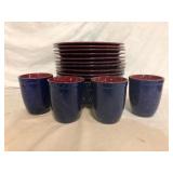 Blue Red Ceramic Plates Cups
