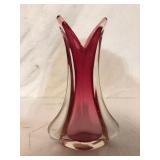 Murano Cranberry Sommerso Beak Vase