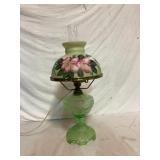 Hurricane Lamp Uranium Glass Base Painted