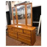 Oak Dresser with Tri-Fold Mirror