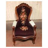 Victorian Nursing Chair  -  Hand-Needlepointed Flo