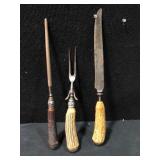 Antique Antler Handle Carving Set  -  Late 19th /