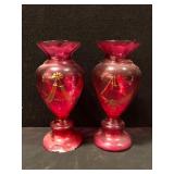 Antique Bohemian Cranberry Red Glass Vases  -  Mat