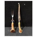Antique Antler Handle Carving Set  -  Late 19th /