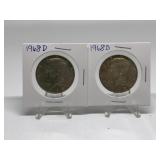 (2) 1968-D Kennedy Half Dollars 40% Silver