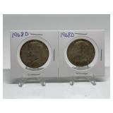 (2) 1968-D Kennedy Half Dollars 40% Silver