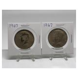 (2) 1967 Kennedy Half Dollars 40% Silver